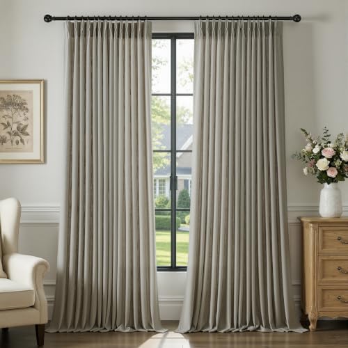 Semi Sheer Pinch Pleated Linen Curtains for Living Room 108 Inches, Taupe - color: Taupe, size: 40"W x 108"L (Pack of 2)