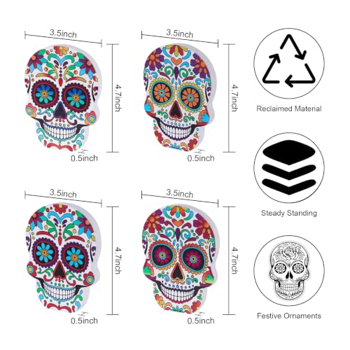 DECSPAS Day of the Dead Decor, 4 PCs Wood Block Sugar Skulls Dia De Los Muertos Decorations, Wooden Skeleton Tiered Tray Decor for Altar, Ofrenda, Home, Table, Mantle, Mexican Fiesta - style: Day of the Dead - Skulls
