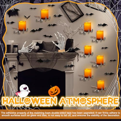 Tuanse 6 Pcs Halloween Skeleton Wall Decorations 3 Witch's Hand Wall Mounted Creepy Hands 3 Lighted Candles 3D Black Spooky Bats Double-Sided Tape for Gothic Halloween Indoor Home Decoration