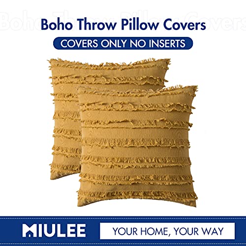 MIULEE Boho Linen Striped Throw Pillow Covers 18x18, Yellow - color: Yellow, size: 18" x 18" (Pack of 2)