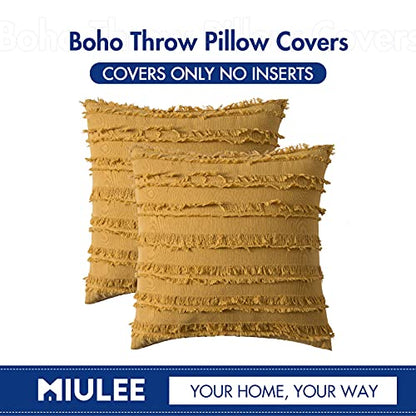 MIULEE Boho Linen Striped Throw Pillow Covers 18x18, Yellow - color: Yellow, size: 18" x 18" (Pack of 2)