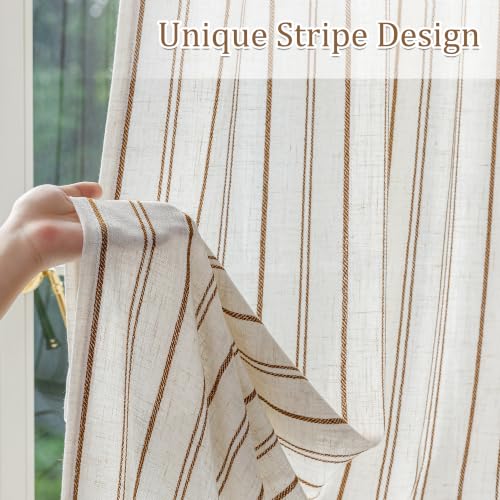 MYSKY HOME 90 Inches Light Brown Striped Linen Curtains for Bedroom Pack-2 - color: Light Brown, size: 50"W x 90"L (Pack of 2)