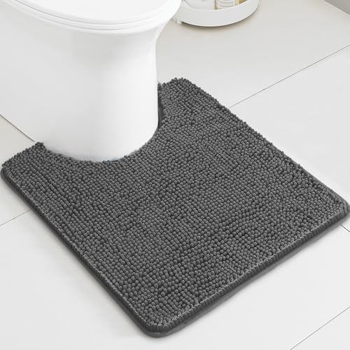 Dark Gray Toilet Rug U Shaped – Absorbent and Washable Contour Bathroom Rugs for Toilet, Non-Slip, Thick Soft Chenille Contoured Bath Mat - 20" x 24" - color: Grey, size: 20"x24" Contour Rug