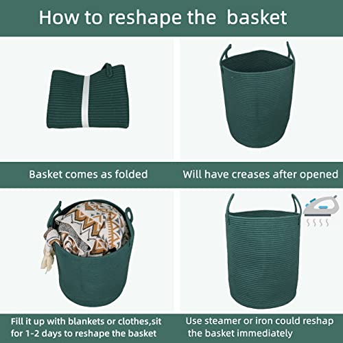 XUANGUO Cotton Rope Laundry Basket Hamper for Clothes Large Dark Green - color: dark green, size: Regular