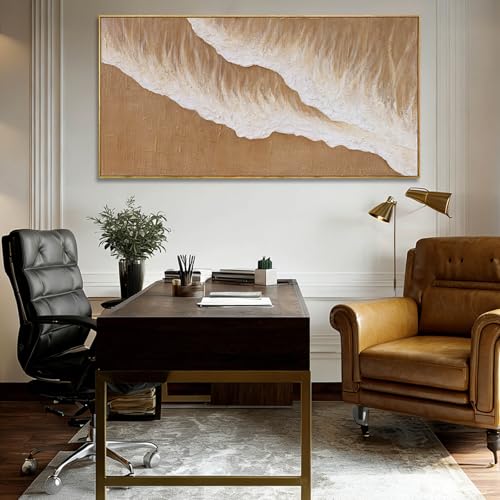 Neutral Beige Textured Canvas Prints 24x48 Inch, Large Framed Artwork with Wooden Frame, Modern Abstract Home Decoration for Bedroom Living Room or Office - color: Beige, size: 48"L x 24"W