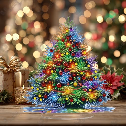 Yunzlly Stand Up Diamond Art Painting Kit, Desktop Gem Painting Ornament Kit for Adults, Tabletop Acrylic Diamond Board Painting (Christmas Tree) - color: Christmas Tree