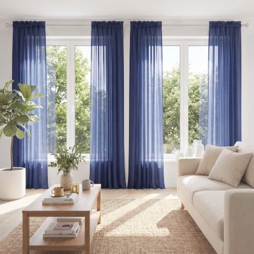 PONY DANCE 4 Panels Sheer Curtains 96 Inches Long, Navy Blue, W 42" x L 96" - color: Navy Blue, size: 42"W x 96"L (Pack of 4)