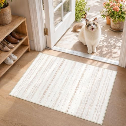 Nakagishi Boho 2x3 Washable Area Rug Non Slip Carpet for Entryway Beige - color: Beige Brown, size: 2' X 3' (Rectangular)