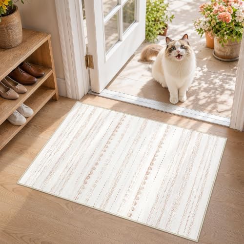 Nakagishi Boho 2x3 Washable Area Rug Non Slip Carpet for Entryway Beige - color: Beige Brown, size: 2' X 3' (Rectangular)