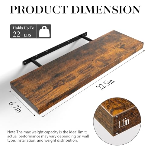 BAYKA Rustic Brown Floating Shelves 22.5in, 3 Pack, Wall Mount Wood Shelf - color: B. Rustic Brown - Americana Farmhouse Style, size: 22.5inches