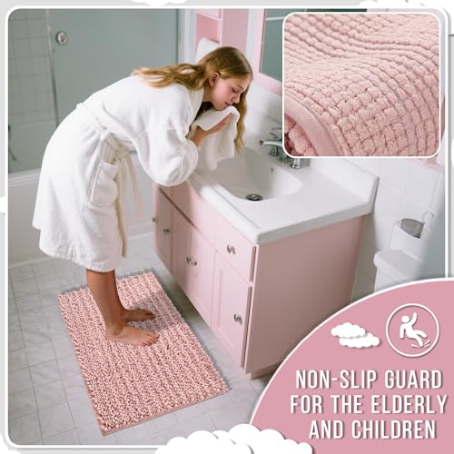 Yimobra Pink Bathroom Rugs Sets 2 Piece, Super Absorbent Bath Mat Set - color: Pink, size: 24''x17''+24''x20''U-Shaped