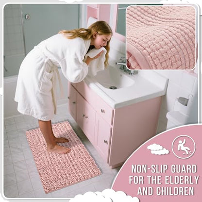 Yimobra Pink Bathroom Rugs Sets 2 Piece, Super Absorbent Bath Mat Set - color: Pink, size: 24''x17''+24''x20''U-Shaped