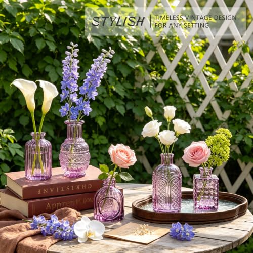 SUPMIND 16 Small Purple Glass Bud Vase, Flower Vase for Table Centerpieces - color: Purple