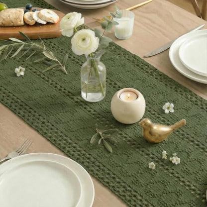 Artoid Mode Army Green Woven Farmhouse Hollow Table Runner 12x36 Inch - color: Army Green, size: 12" x 36", Table Runner