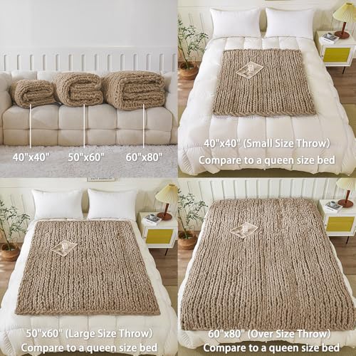 WESHIONGOO Chunky Knit Blanket Throw for Couch Bed 51"×63" Brown - color: Brown, size: 51"x63"(Large Size Throw)