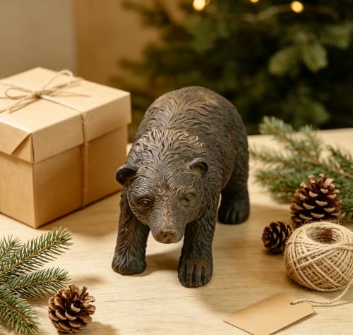 Rustic Bear Statue Shelf Decor - color: Black Brown-s