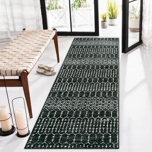 Lahome Moroccan Black Washable Runner 2x5 Non-Slip Lightweight Laundry Room Rug Throw Soft Long Bathroom Rug, Geometric Print Carpet Runners for Kitchen Hallway (Black, 2'x5'') Hana - color: Black, size: 2' x 5' (Runner)