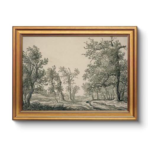 Vintage Landscape Antique Countryside Sketch Canvas Wall Art Framed 12x16 - color: Forest Path, size: 16"L x 12"W