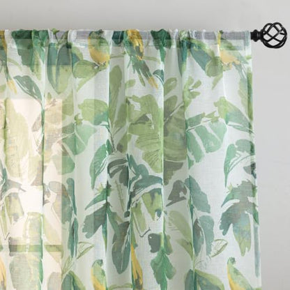 Green Sheer Curtains 63 Inch Length for Living Room 2 Panels - color: Tropical Leaf and Bird, size: 50"W x 63"L (Pack of 2)