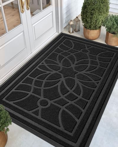 DEXI Front Door Mat Outside Entrance 4x6, Heavy Duty Non Slip, Black - color: Black, size: 48" X 72" (Rectangular)