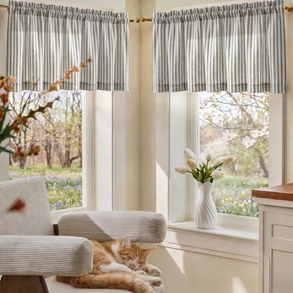 jinchan Linen Boxter Stripe Valances for Window 16 inch,Charcoal,1 Panel - color: Boxter Stripe | Charcoal Grey on Linen, size: 50"W x 16"L (Pack of 1)