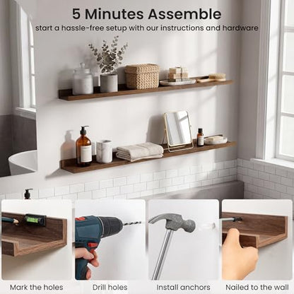 Axeman 20 Inch Floating Shelves, Walnut Picture Ledge Shelf Set of 4 - color: Walnut, size: 20 Inch