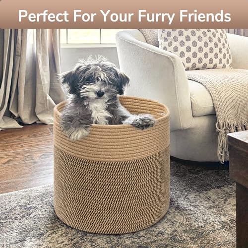 Goodpick Wicker Basket for Blankets Fit Nursery & Living Room, 45L - color: Black & Jute, size: 15.8x15.8x13.8 Inch (Pack of 1)