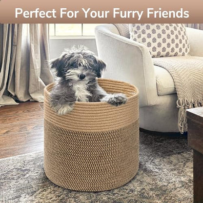 Goodpick Wicker Basket for Blankets Fit Nursery & Living Room, 45L - color: Black & Jute, size: 15.8x15.8x13.8 Inch (Pack of 1)