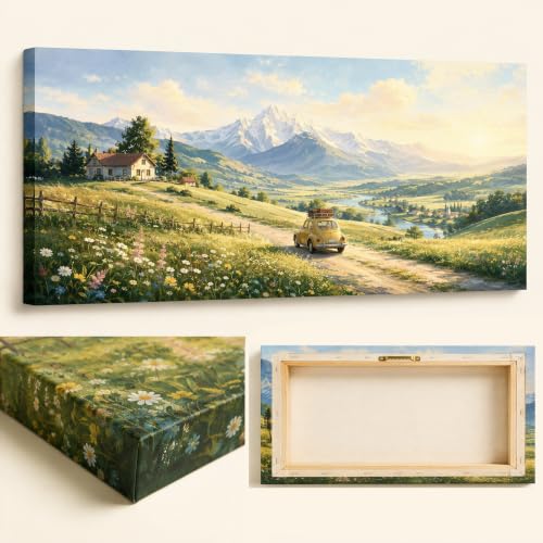 Enartly Sunset Road Journey Canvas Wall Art for Living Room 40" x20 - color: Yellow Road, size: 40"L x 20"W