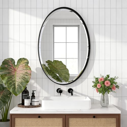 POZINO 36"x24" Oval Beveled Bathroom Mirror for Over Sink - color: Black Round, size: 36"L x 24"W