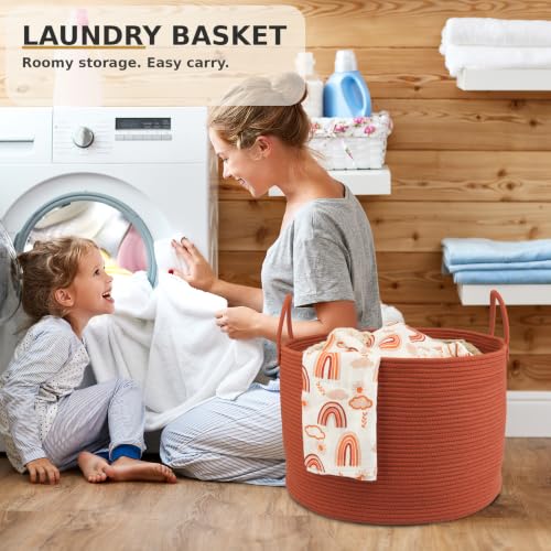 XUANGUO 66L Large Blanket Basket, Round Cotton Rope Basket, Rustic - color: rustic