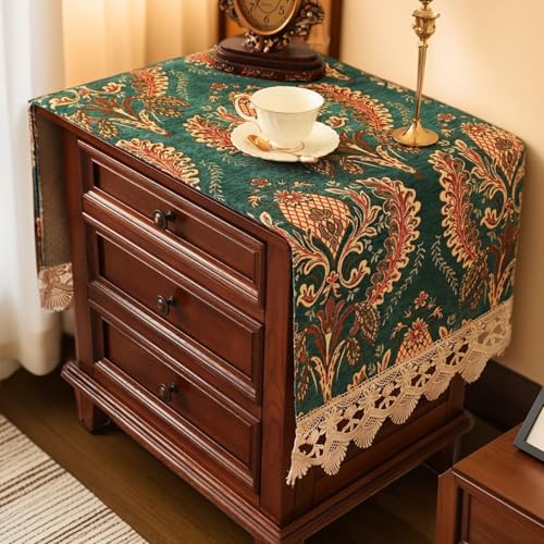 Nightstand Cover Emerald, Jacquard Lace Topper, 15.7x43.3 Inch - color: Emerald, size: 43.3" x 15.7" (Rectangular)