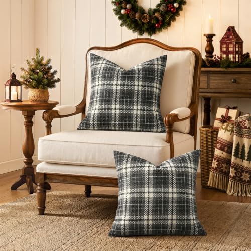 MIULEE Tartan Plaid Throw Pillow Covers Fall 20x20 Inch Black - color: Black, size: 20" x 20" (Pack of 2)