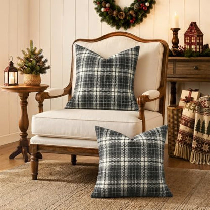 MIULEE Tartan Plaid Throw Pillow Covers Fall 20x20 Inch Black - color: Black, size: 20" x 20" (Pack of 2)