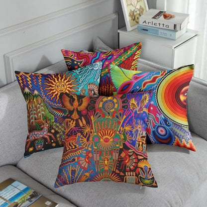 Sanwarm Linen Throw Pillow Covers Set of 4, 20 x 20 Inch, Ethnic Leaf - color: Mexico Boho, size: 20" x 20" (Pack of 4)