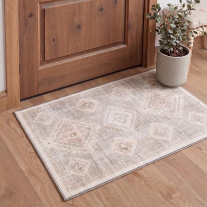 GENIMO 5X7 Area Rug for Living Room, Washable Boho Medallion Non Slip Thin - color: Blush Beige, size: 5' x 7' (Rectangular)