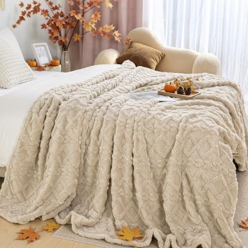 Aganear Fleece Throw Blanket for Bed Couch 90"x90" Khaki - color: Khaki, size: Queen(90×90in)
