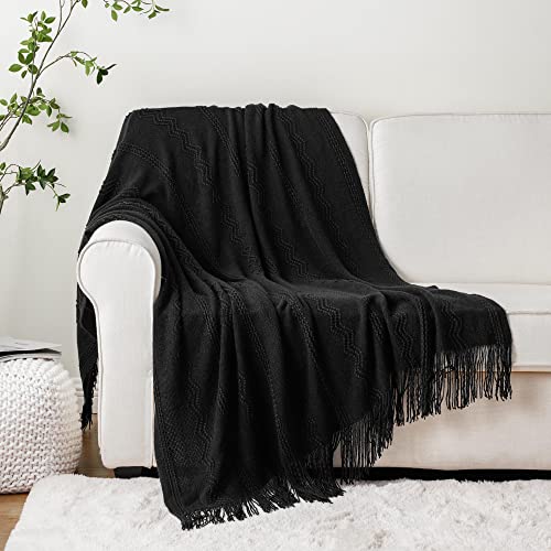 BATTILO HOME Black Throw Blanket for Couch, 50"x60" - color: Black, size: 50 x 60 in.
