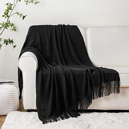 BATTILO HOME Black Throw Blanket for Couch, 50"x60" - color: Black, size: 50 x 60 in.