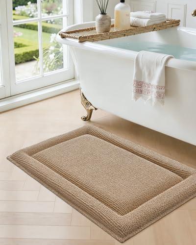 DEXI Memory Foam Bath Mat 24x17, Thick Chenille Bathroom Rug, Beige - color: Beige, size: 24" X 17" (Rectangular)