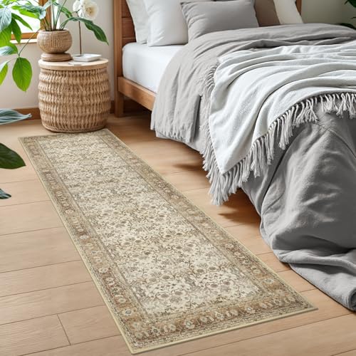 SIILOOM 2x6 Washable Runner Rug, Non Slip Soft Area Rug for Hallway Kitchen - color: Beige/Brown, size: 2' x 6' (Runner)