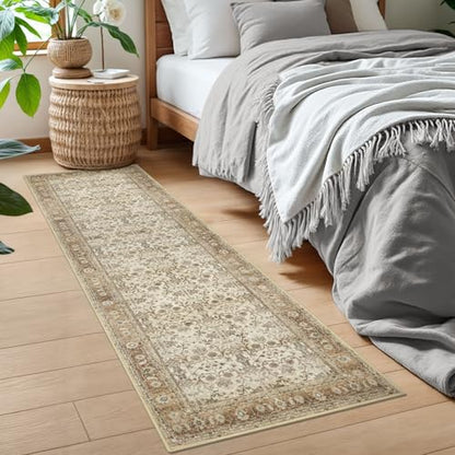 SIILOOM 2x6 Washable Runner Rug, Non Slip Soft Area Rug for Hallway Kitchen - color: Beige/Brown, size: 2' x 6' (Runner)