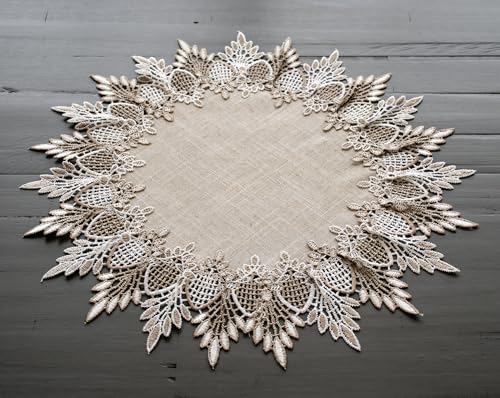 Lace Doily Neutral Earth Tones Table Topper Scarf Place Mat Round Doily (16 inch Round) (Pack of 2) - size: 16" Round (Pack of 2)