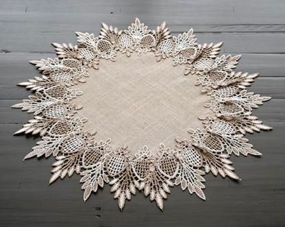 Lace Doily Neutral Earth Tones Table Topper Scarf Place Mat Round Doily (16 inch Round) (Pack of 2) - size: 16" Round (Pack of 2)