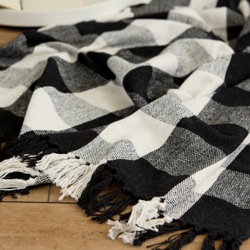 DII Buffalo Check Collection Rustic Farmhouse Throw Blanket with Tassles, 50x60, Black/White - color: Black/White, size: 50x60"