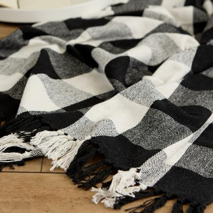 DII Buffalo Check Collection Rustic Farmhouse Throw Blanket with Tassles, 50x60, Black/White - color: Black/White, size: 50x60"