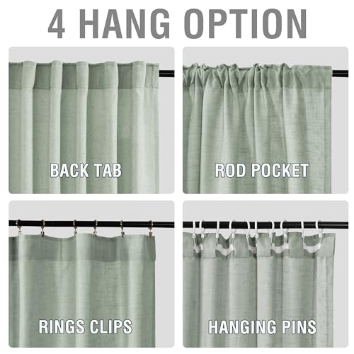H.VERSAILTEX Semi Sheer Linen Curtains 63 Inch for Living Room, Green Bay - color: *Green Bay, size: 52"W x 63"L (Pack of 2)