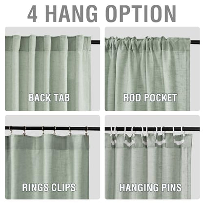 H.VERSAILTEX Semi Sheer Linen Curtains 84 Inch for Living Room, Green Bay - color: *Green Bay, size: 52"W x 84"L (Pack of 2)