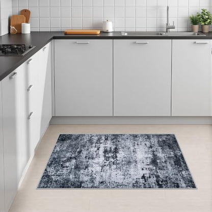 2x3 Washable Entryway Rug: Modern Abstract Indoor Carpet Black - color: Black, size: 2' x 3' (Rectangular)