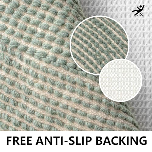 KOEXM Half Circle Boho Bathroom Rugs with Tassels 100% Cotton - color: Sage Green, size: 1'10" x 3'1" (Semicircular)